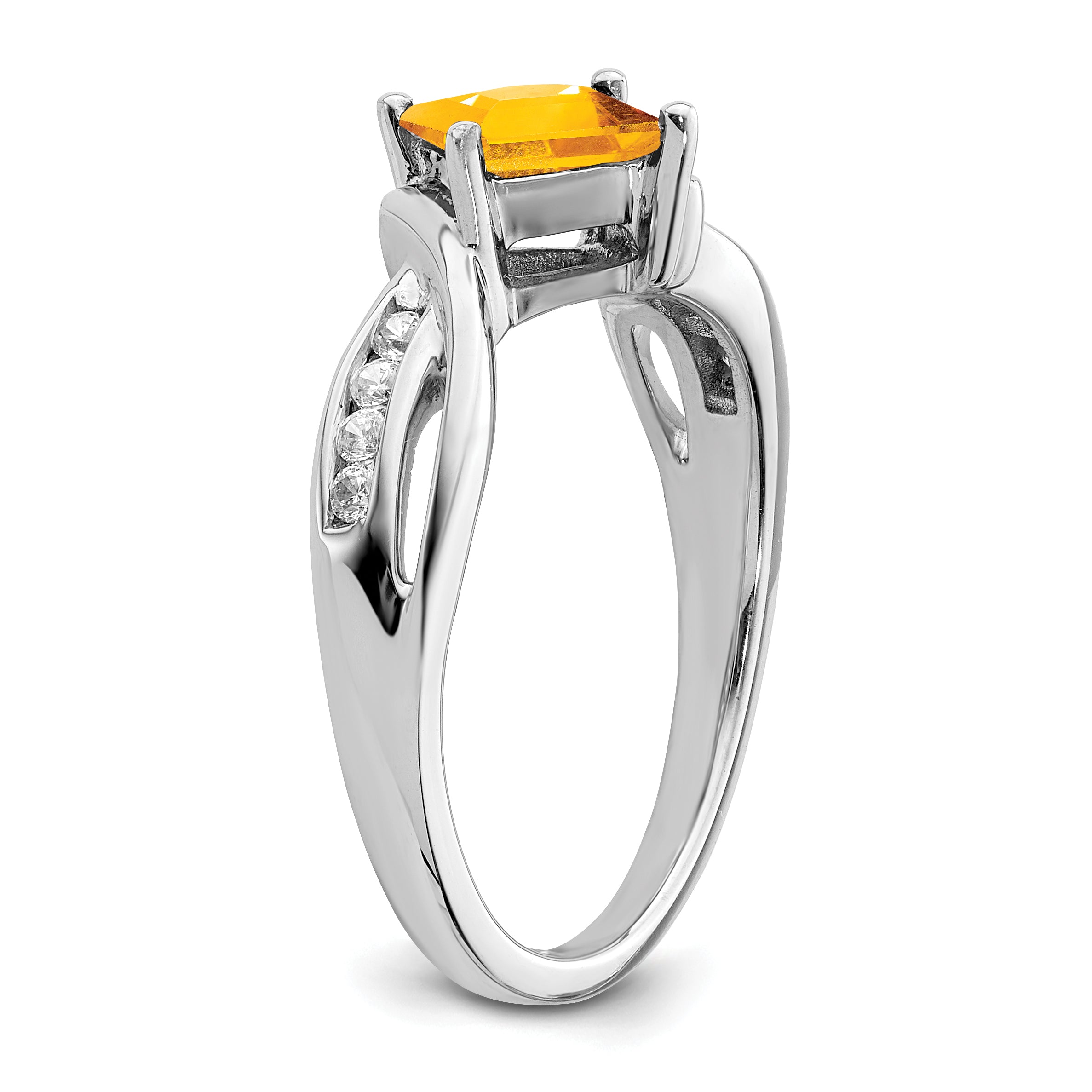 14k White Gold Square Citrine and Diamond Ring