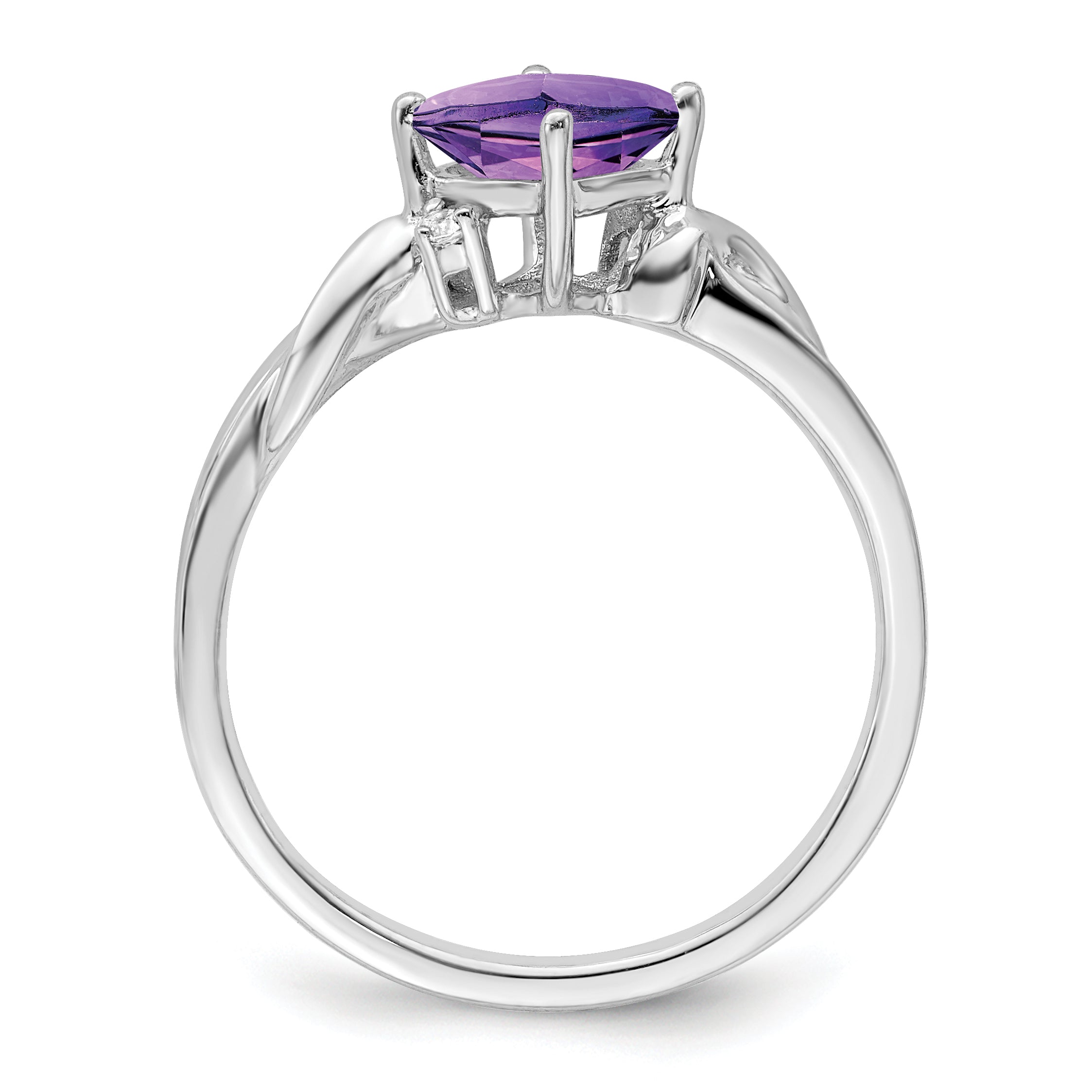 14k White Gold Cushion Amethyst and Diamond Ring