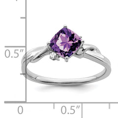 14k White Gold Cushion Amethyst and Diamond Ring