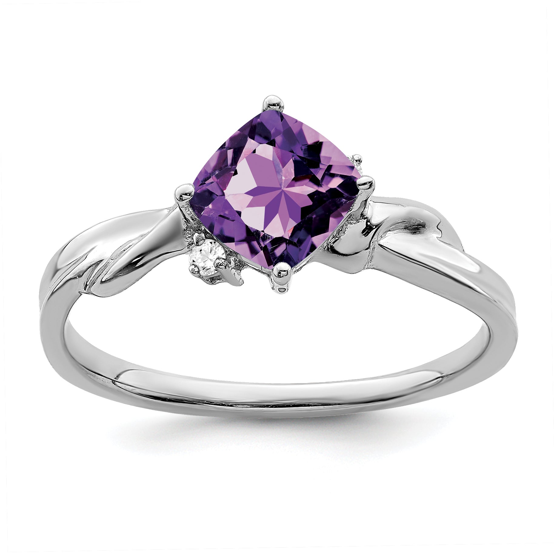 14k White Gold Cushion Amethyst and Diamond Ring