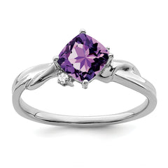 14k White Gold Cushion Amethyst and Diamond Ring