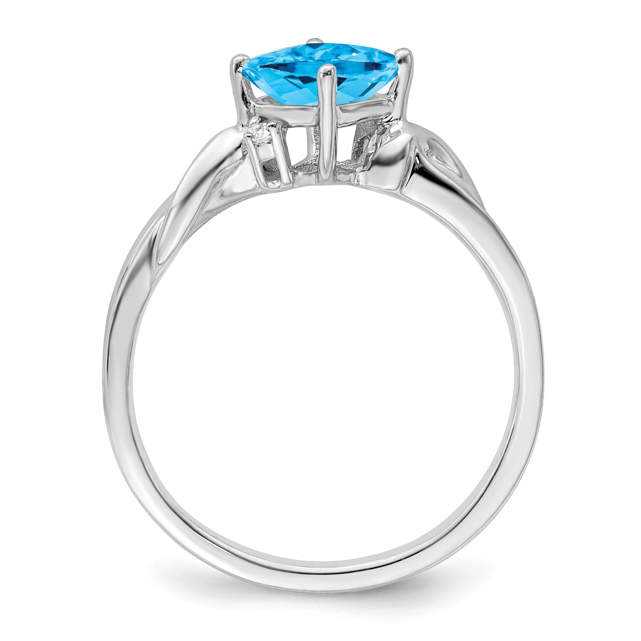 14k White Gold Cushion Blue Topaz and Diamond Ring