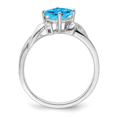 14k White Gold Cushion Blue Topaz and Diamond Ring