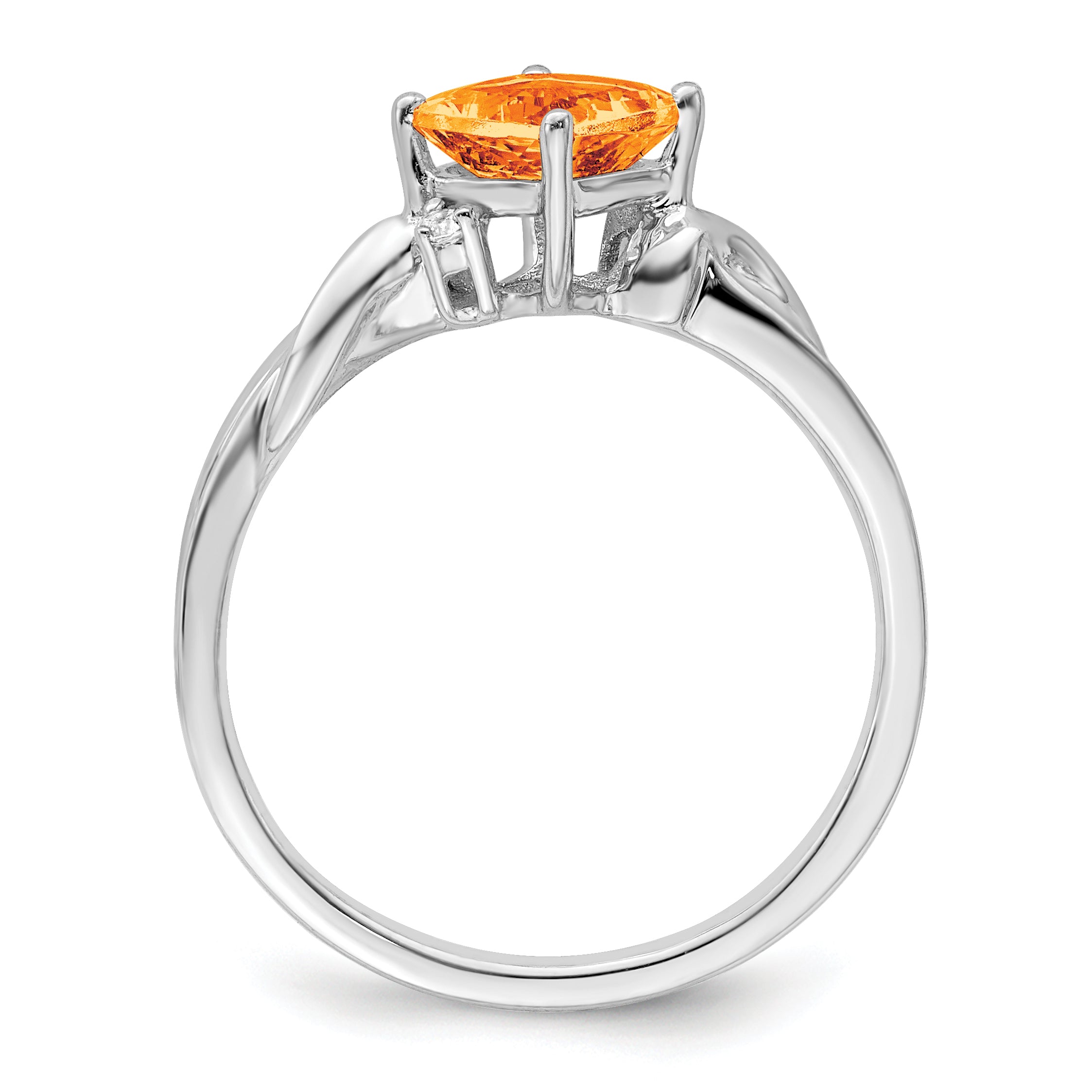 14k White Gold Cushion Citrine and Diamond Ring