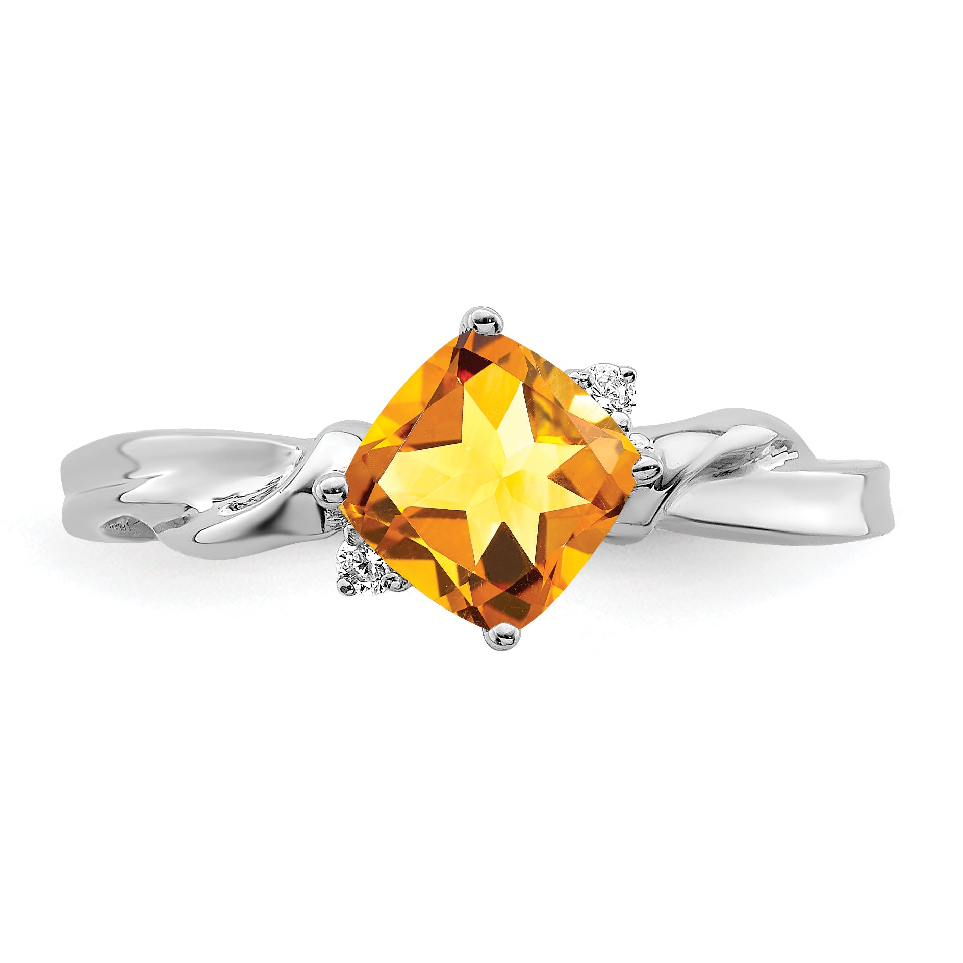 14k White Gold Cushion Citrine and Diamond Ring