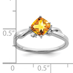 14k White Gold Cushion Citrine and Diamond Ring