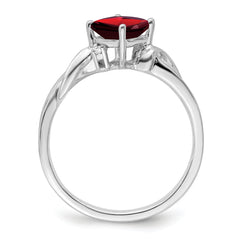 14k White Gold Cushion Garnet and Diamond Ring