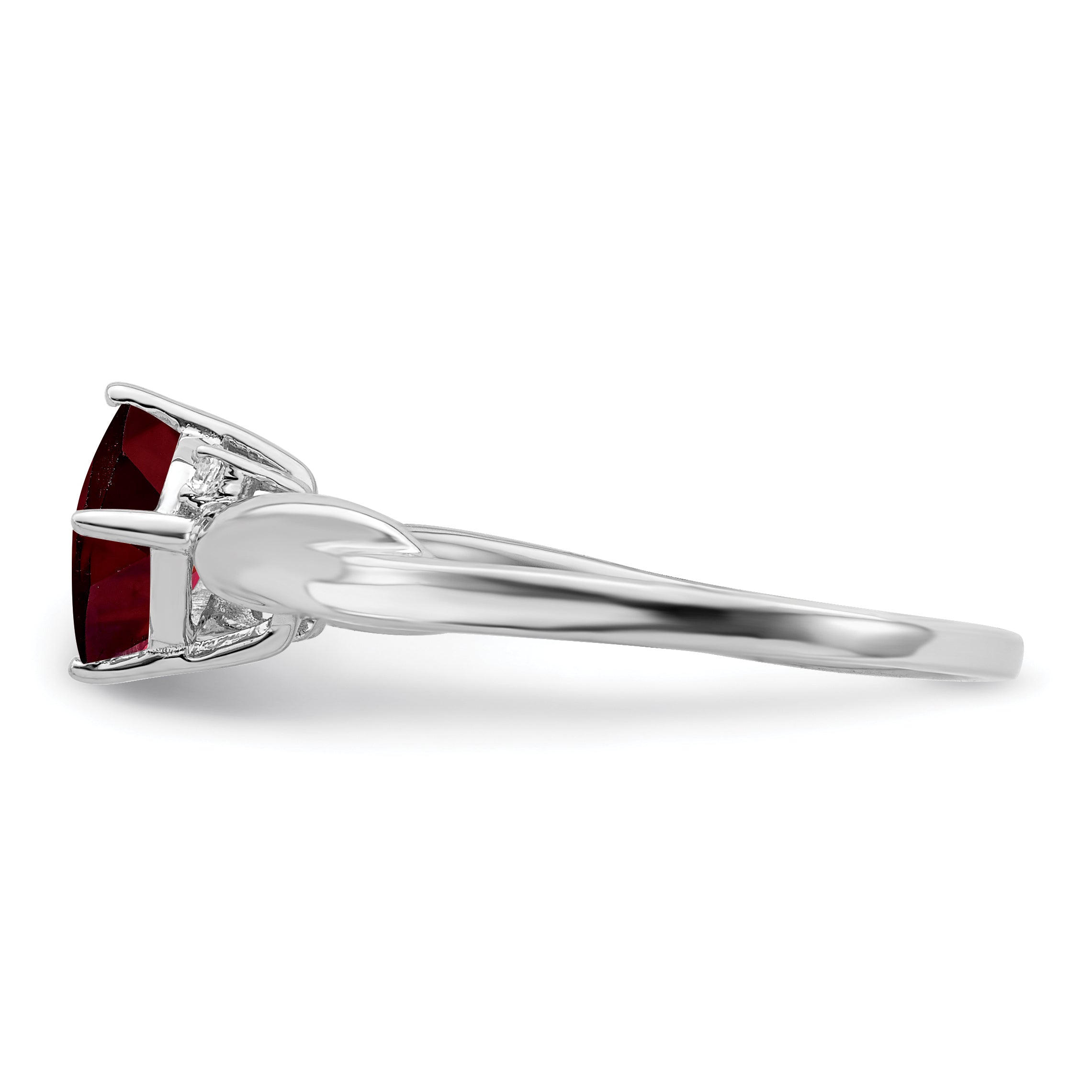 14k White Gold Cushion Garnet and Diamond Ring