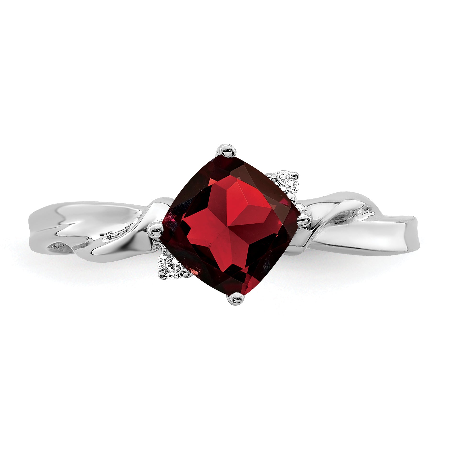 14k White Gold Cushion Garnet and Diamond Ring