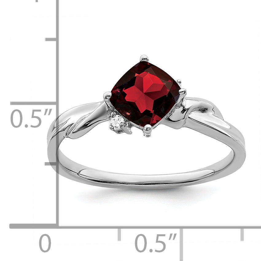 14k White Gold Cushion Garnet and Diamond Ring