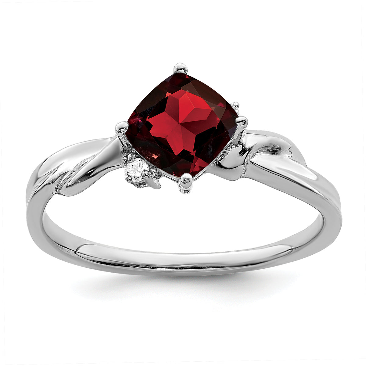 14k White Gold Cushion Garnet and Diamond Ring