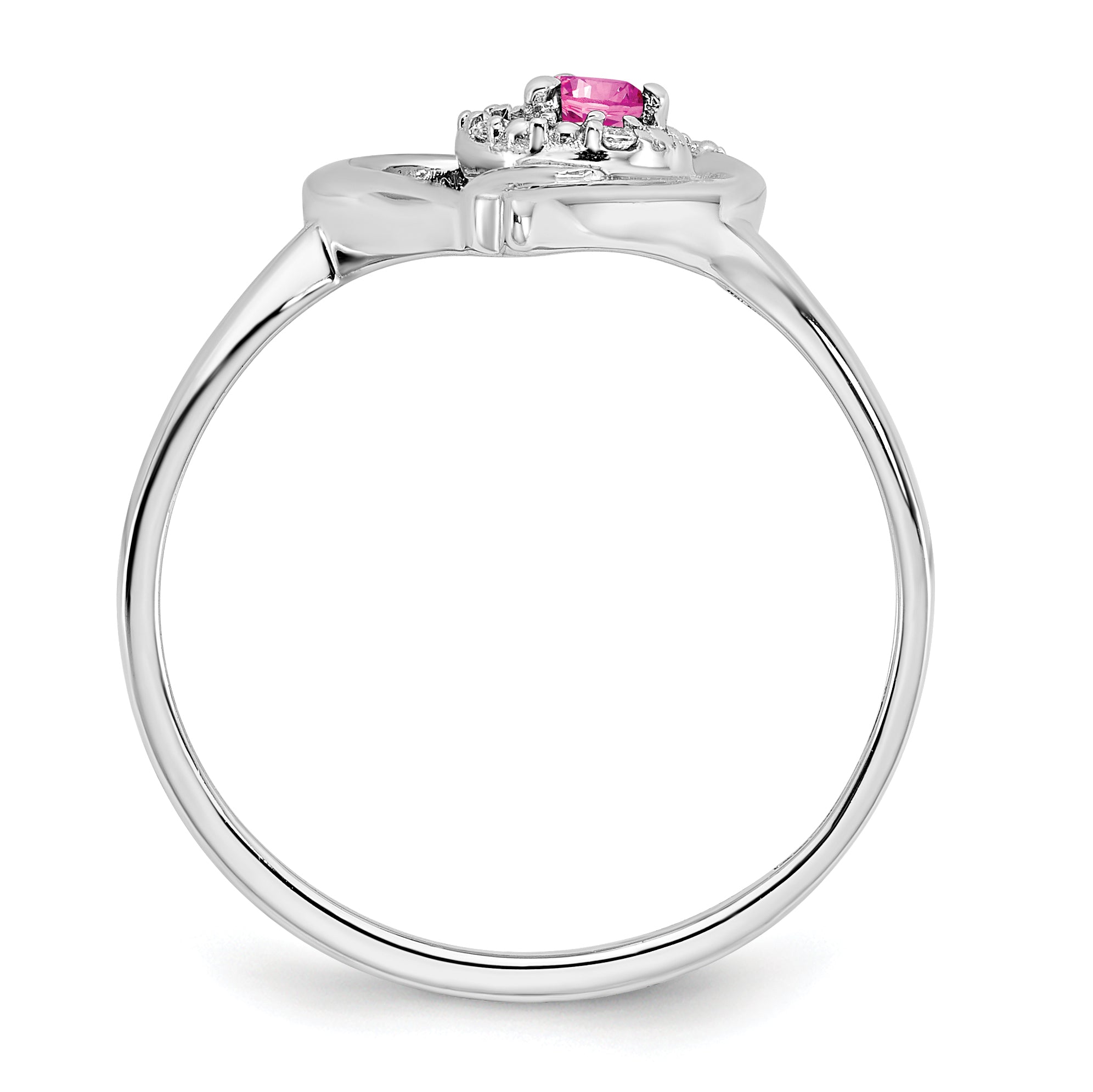 14k White Gold Created Pink Sapphire and Diamond Heart Ring