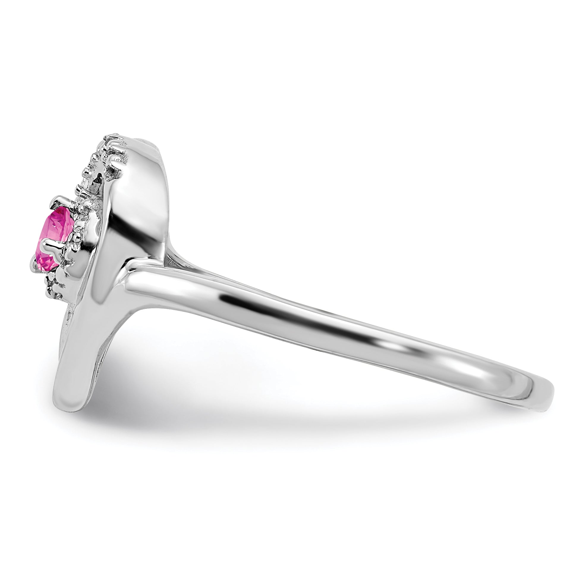 14k White Gold Created Pink Sapphire and Diamond Heart Ring