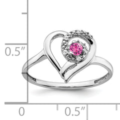 14k White Gold Created Pink Sapphire and Diamond Heart Ring