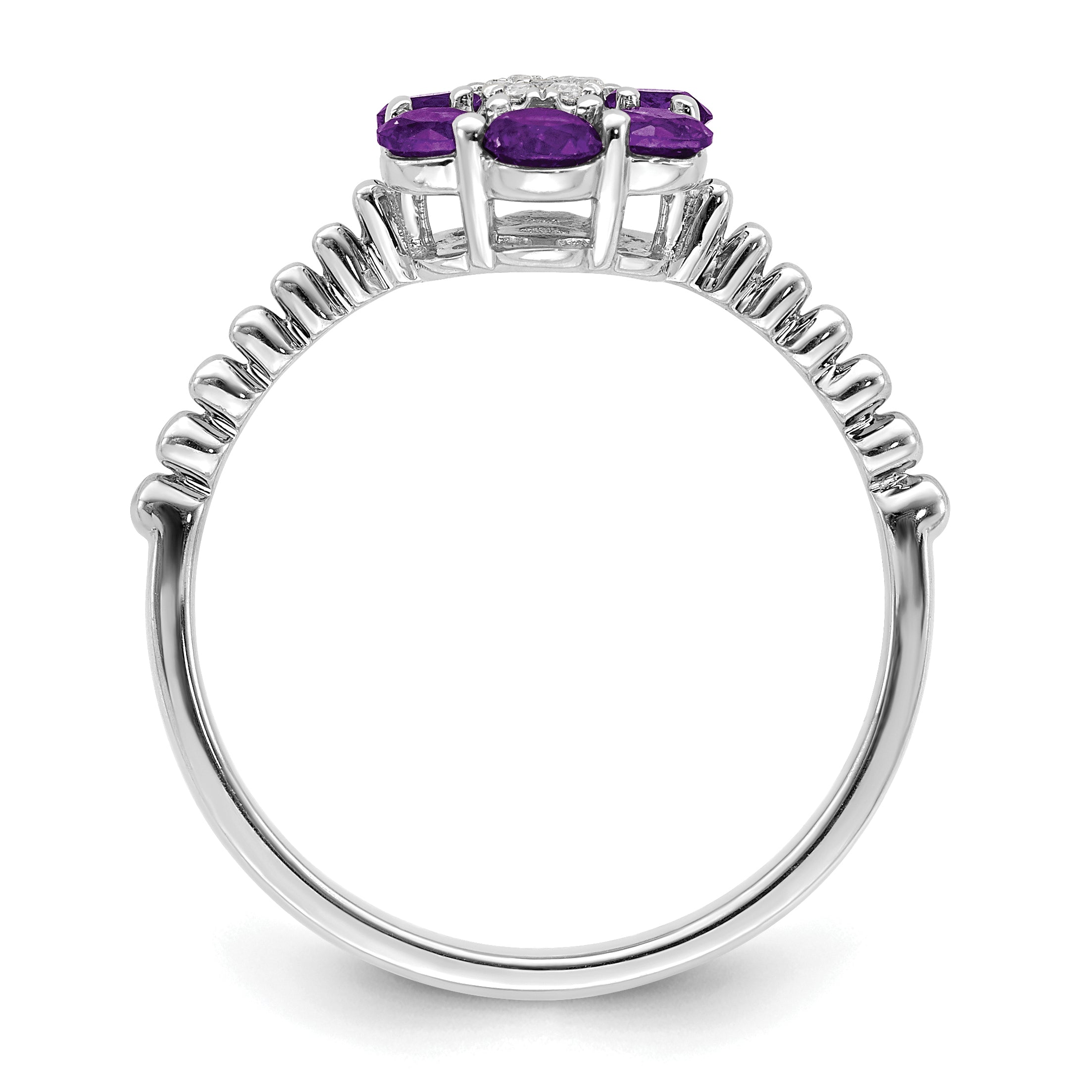 14k White Gold Amethyst and Diamond Floral Ring