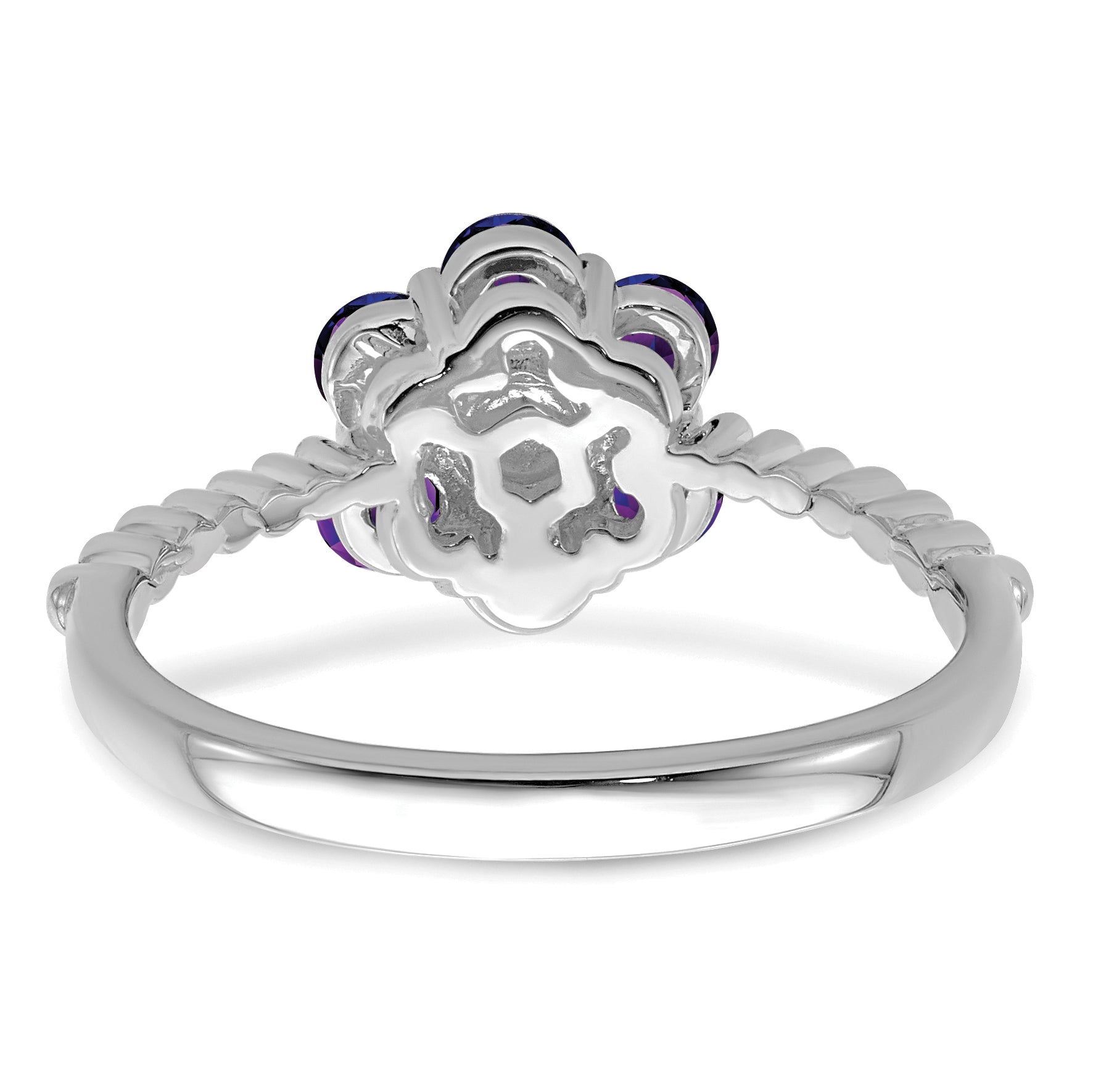 14k White Gold Amethyst and Diamond Floral Ring