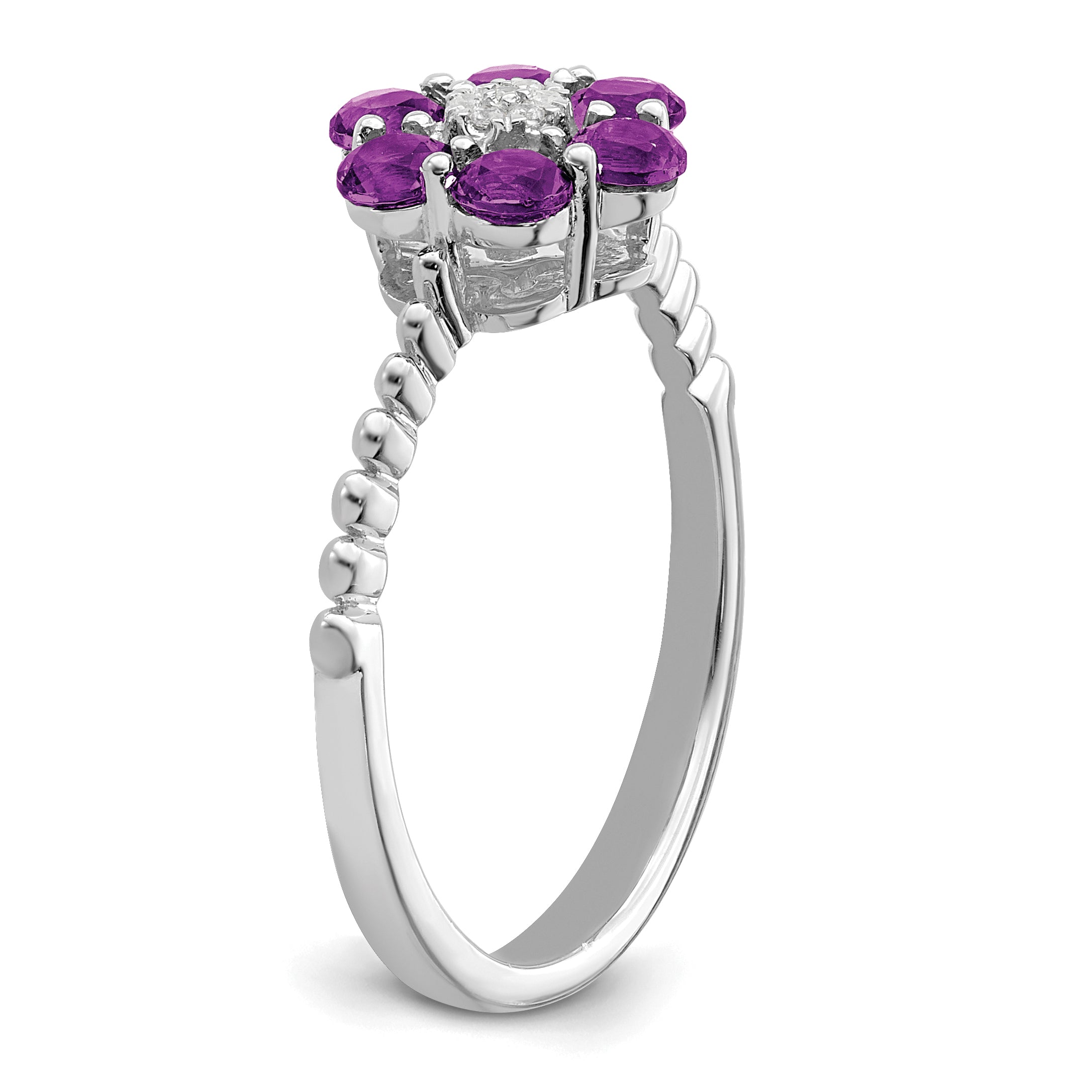 14k White Gold Amethyst and Diamond Floral Ring