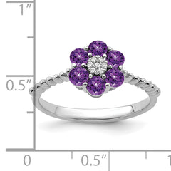 14k White Gold Amethyst and Diamond Floral Ring