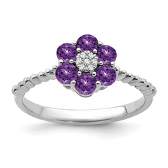 14k White Gold Amethyst and Diamond Floral Ring