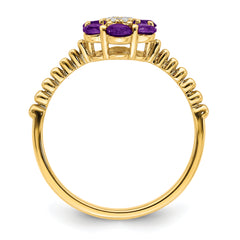 14k Amethyst and Diamond Floral Ring