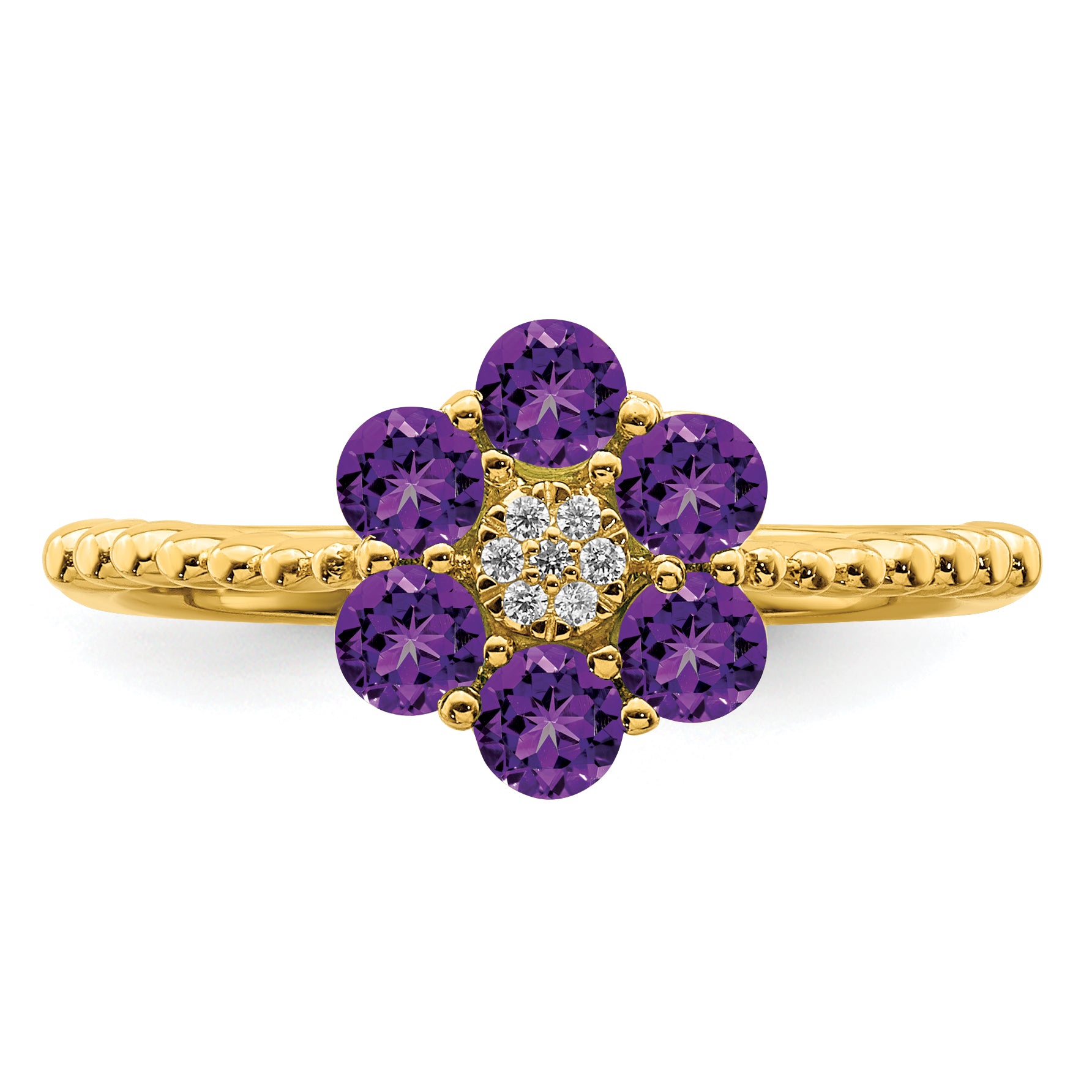 14k Amethyst and Diamond Floral Ring