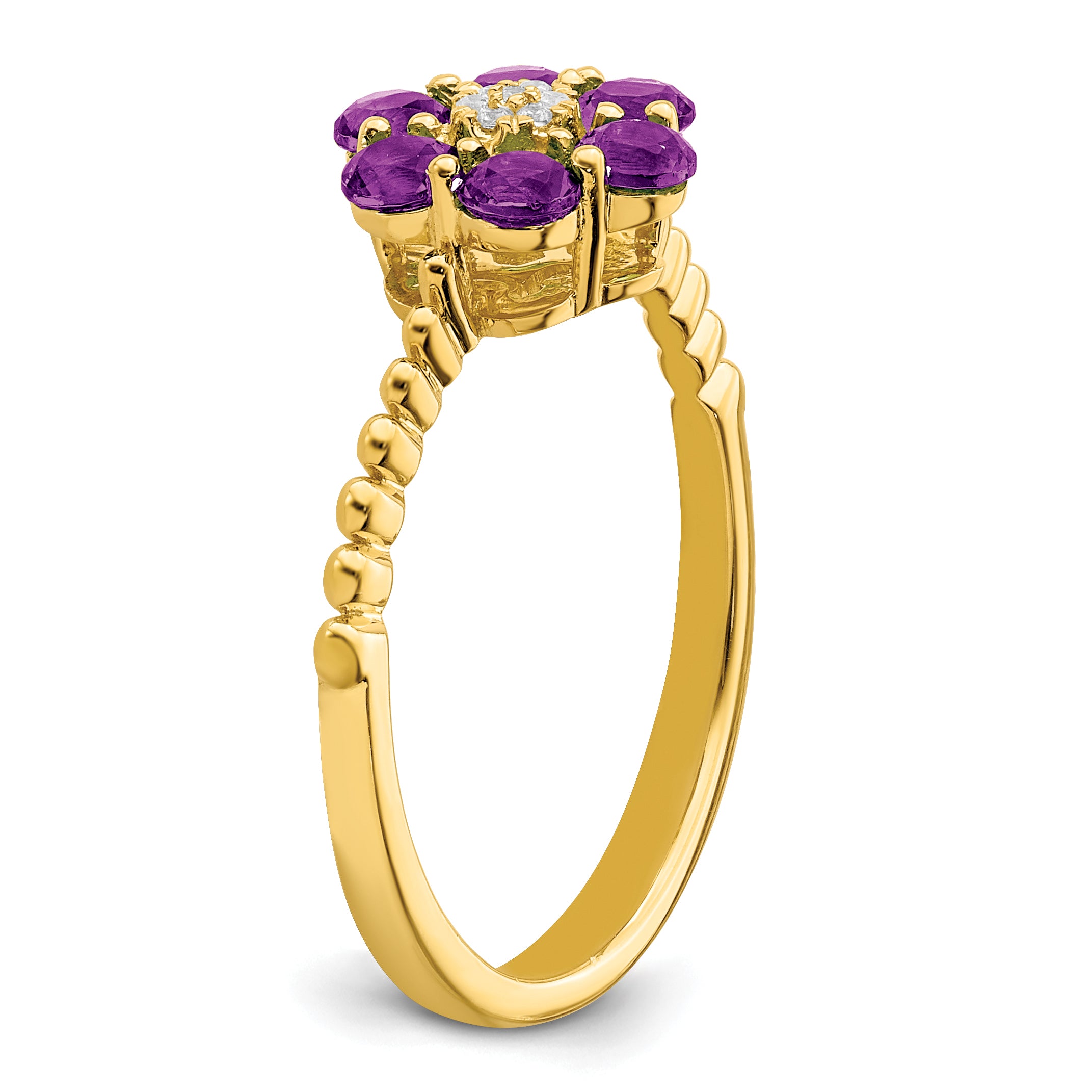 14k Amethyst and Diamond Floral Ring