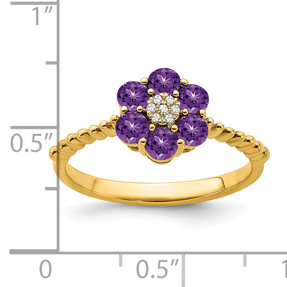 14k Amethyst and Diamond Floral Ring