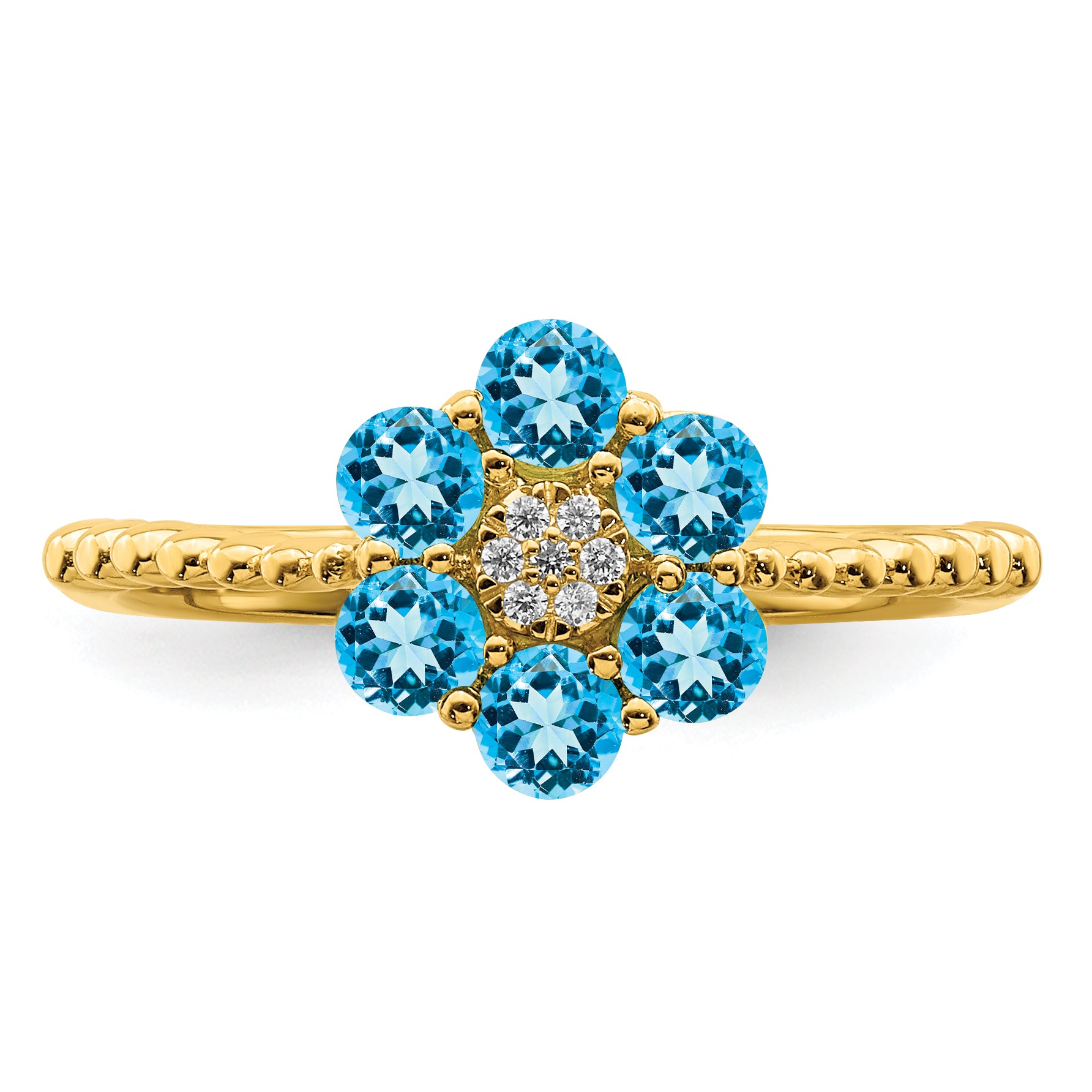 14k Blue Topaz and Diamond Floral Ring