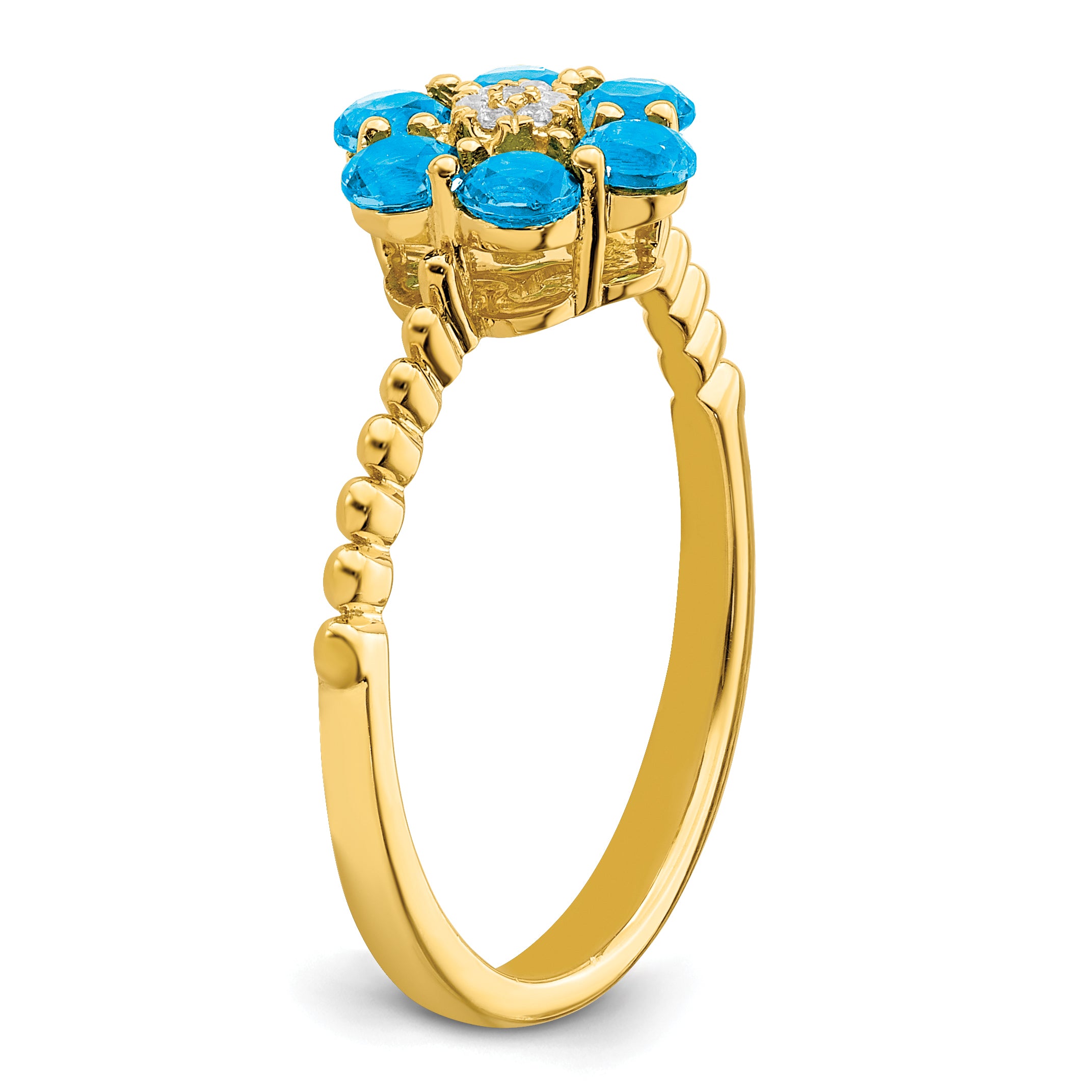 14k Blue Topaz and Diamond Floral Ring