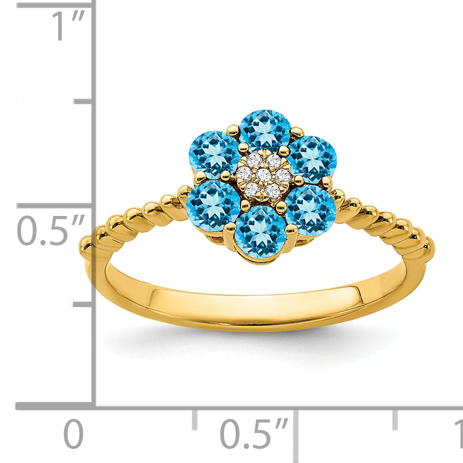 14k Blue Topaz and Diamond Floral Ring