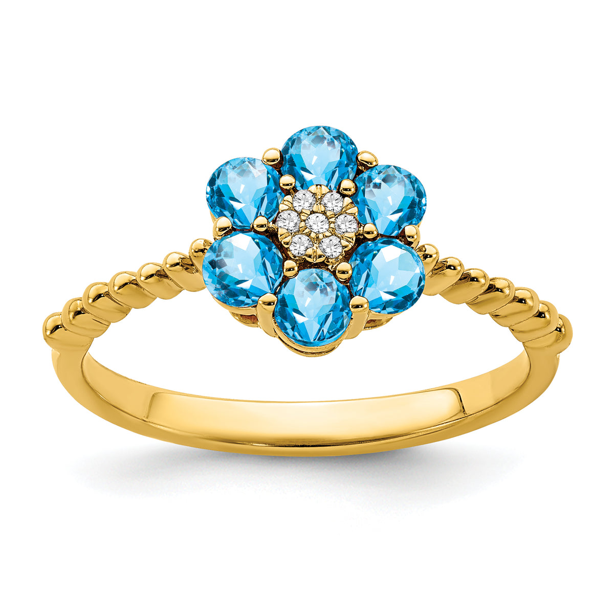 14k Blue Topaz and Diamond Floral Ring