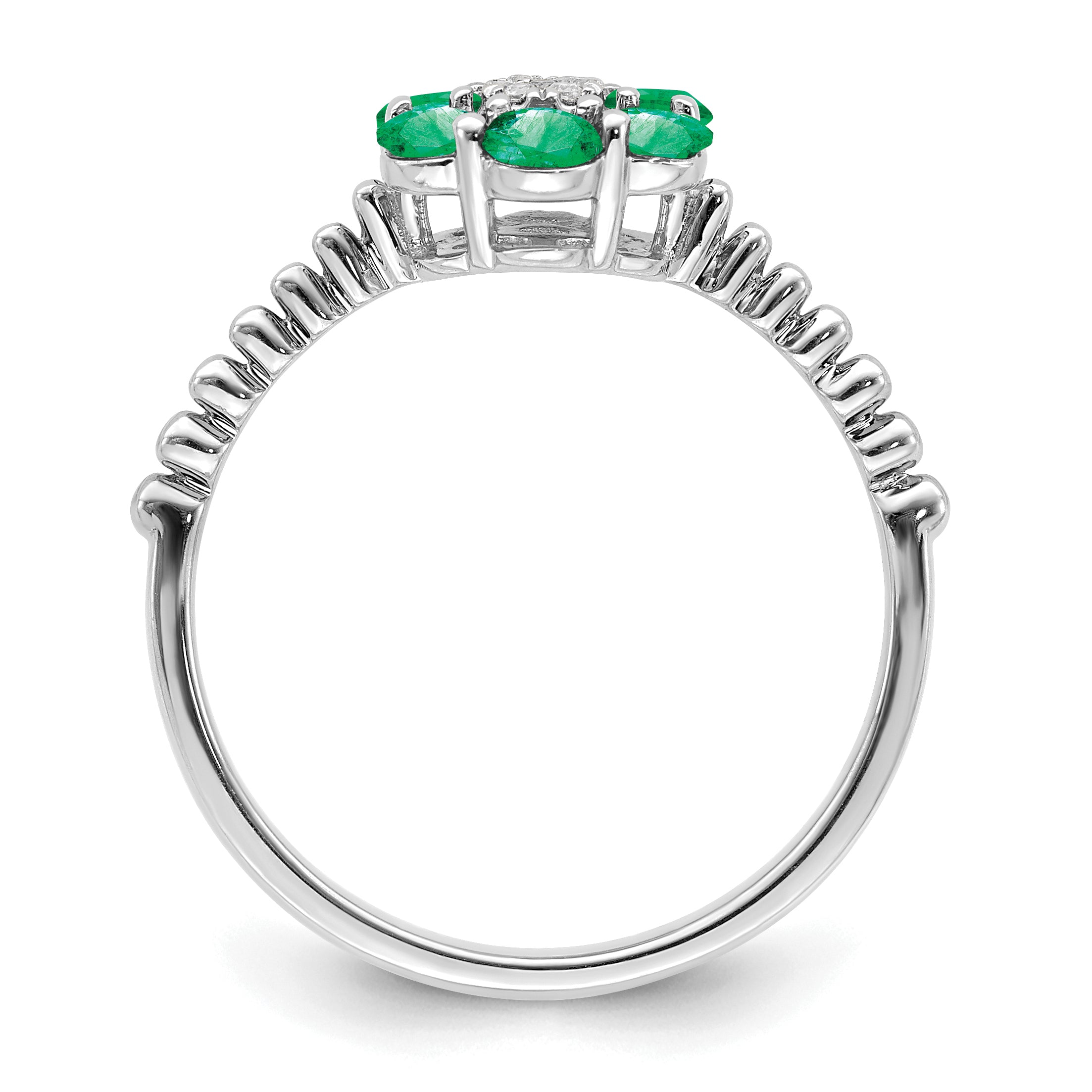 14k White Gold Emerald and Diamond Floral Ring