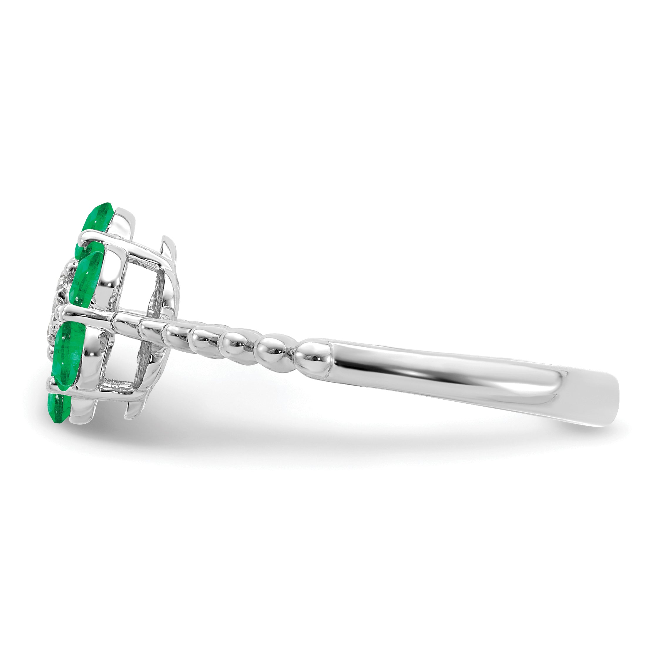 14k White Gold Emerald and Diamond Floral Ring