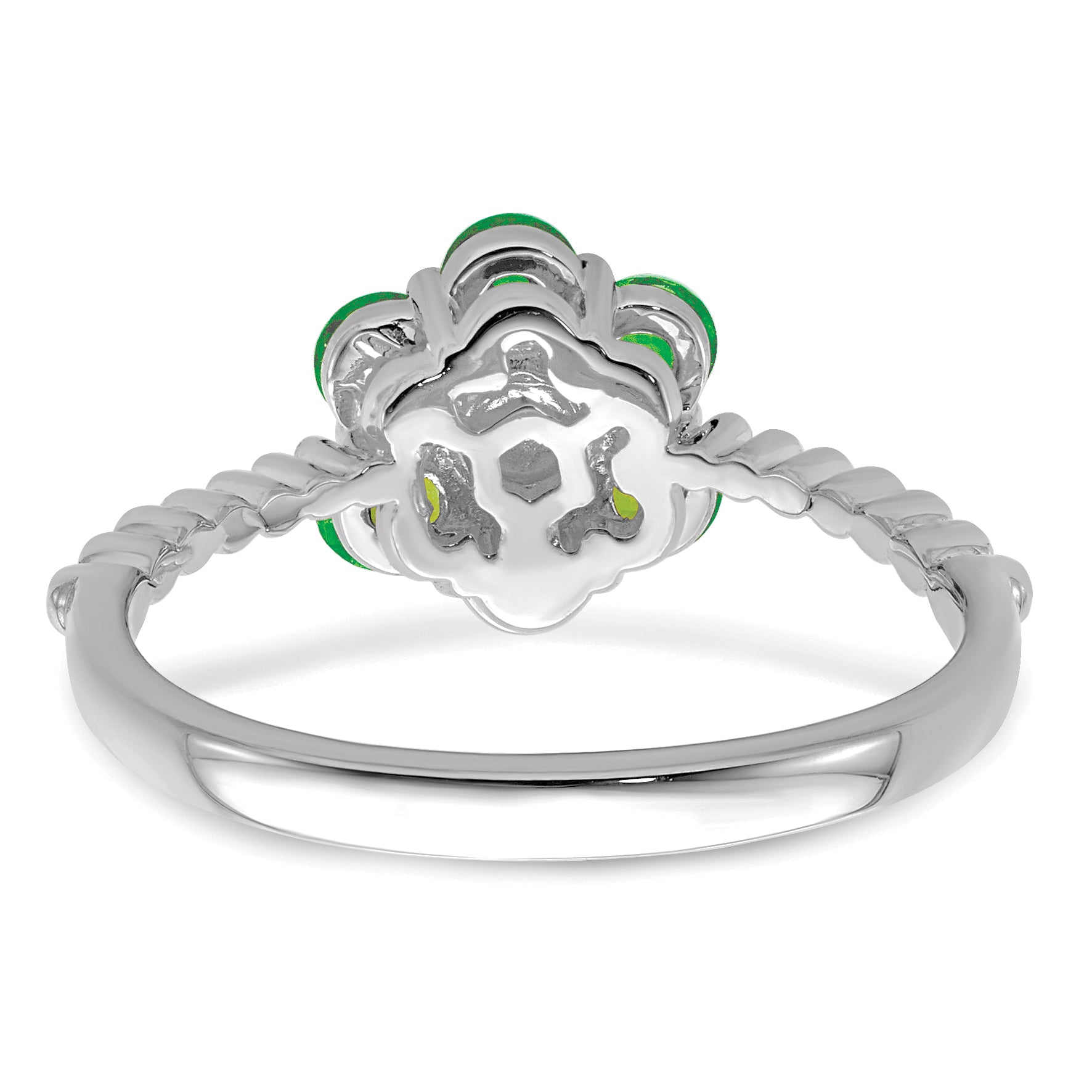 14k White Gold Emerald and Diamond Floral Ring