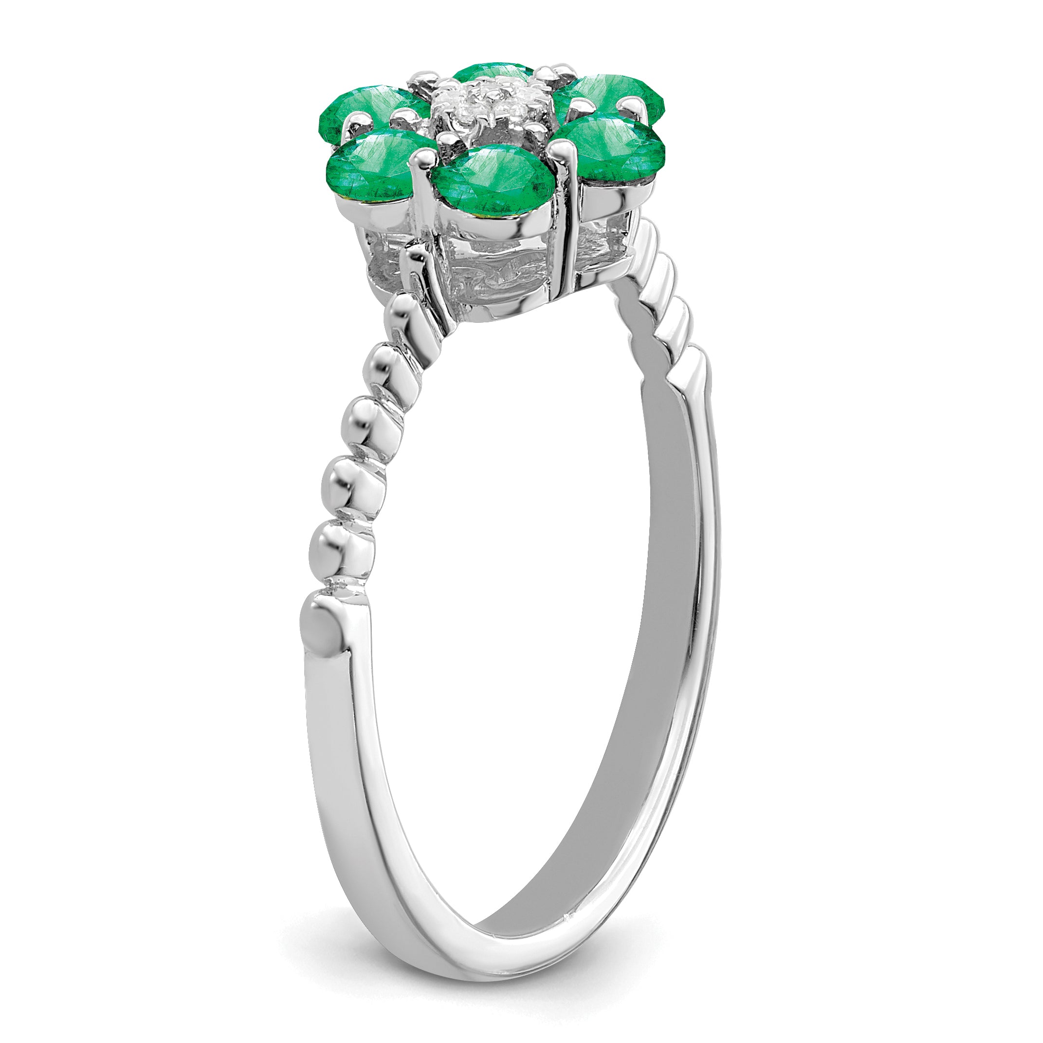 14k White Gold Emerald and Diamond Floral Ring