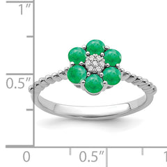 14k White Gold Emerald and Diamond Floral Ring