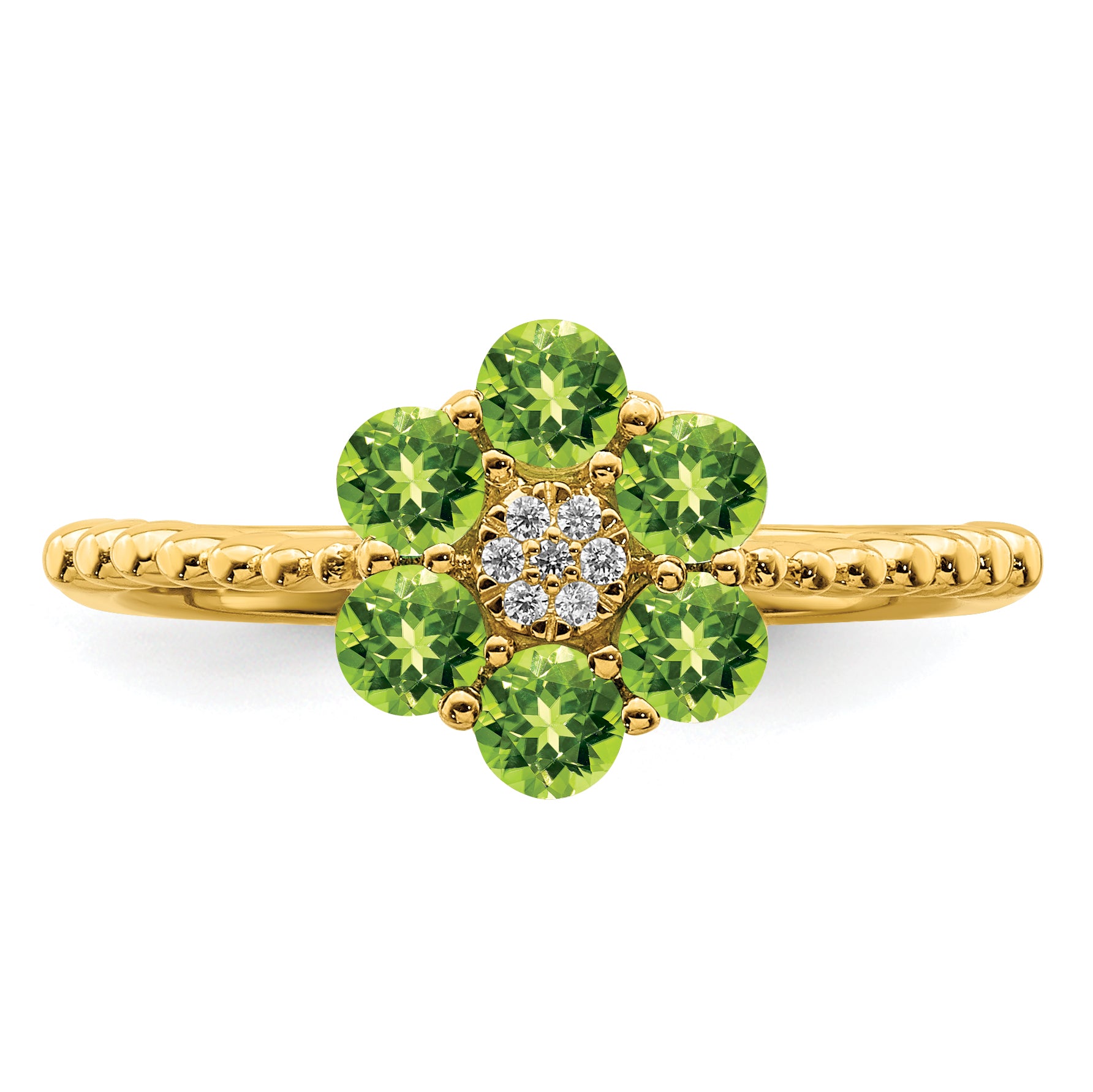 14k Peridot and Diamond Floral Ring