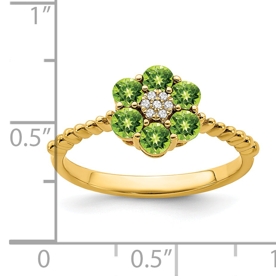 14k Peridot and Diamond Floral Ring