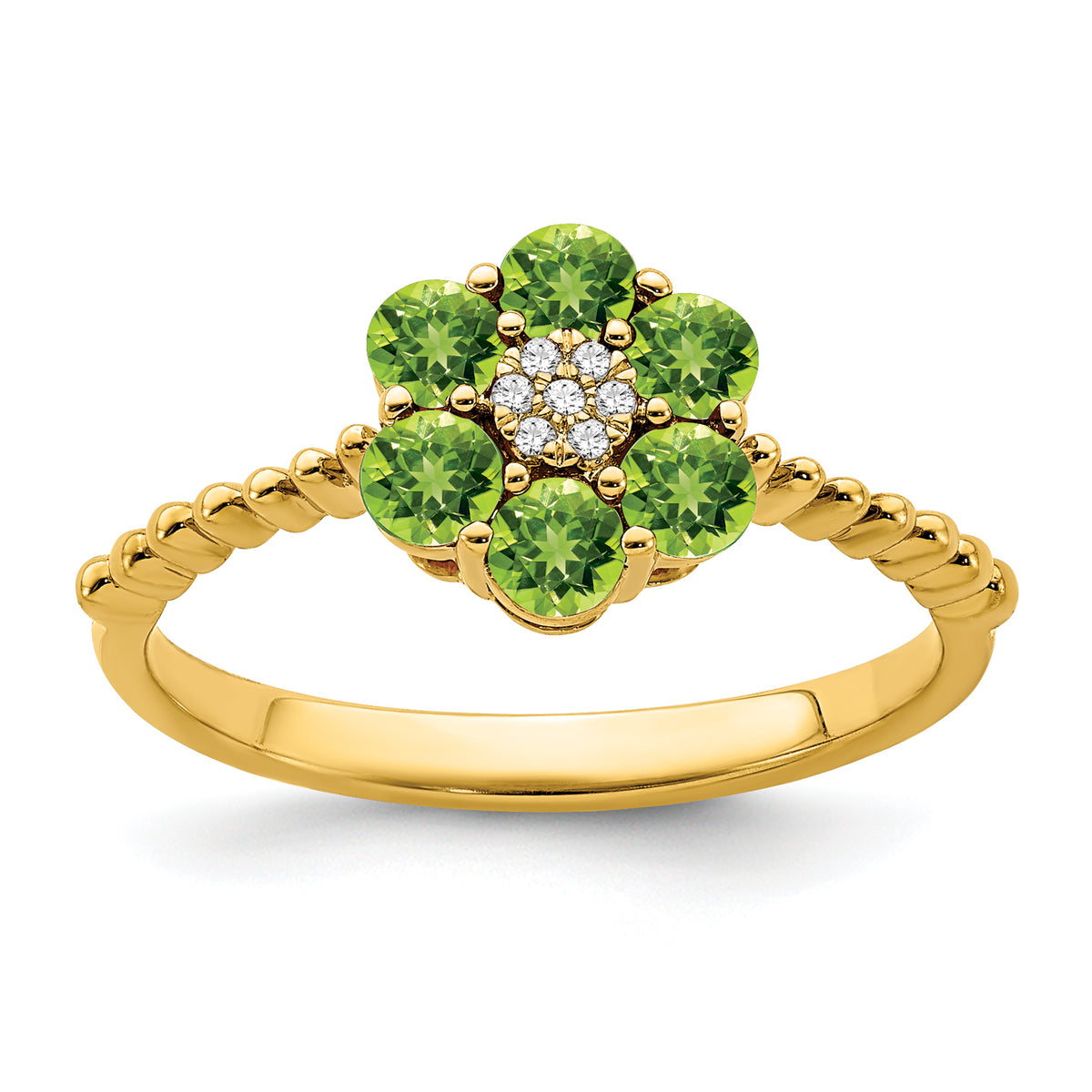 14k Peridot and Diamond Floral Ring