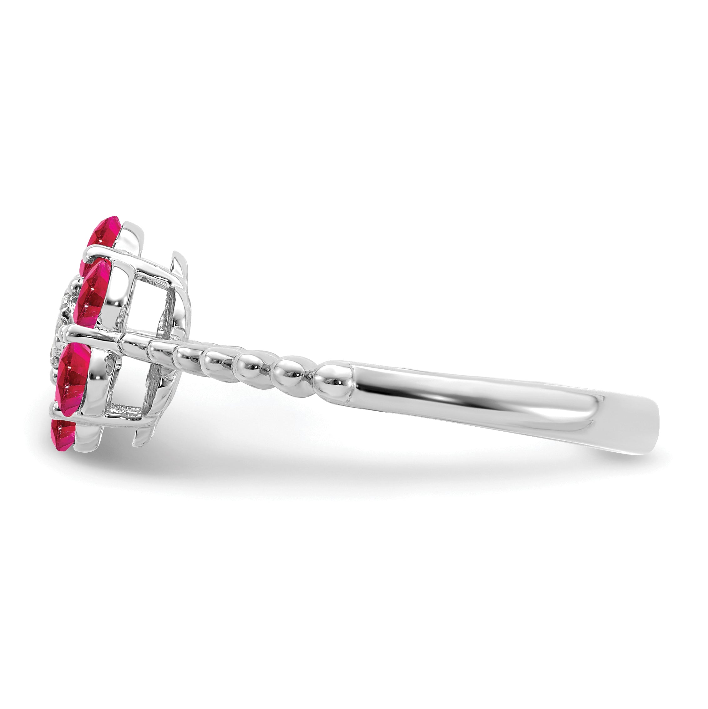 14k White Gold Ruby and Diamond Floral Ring