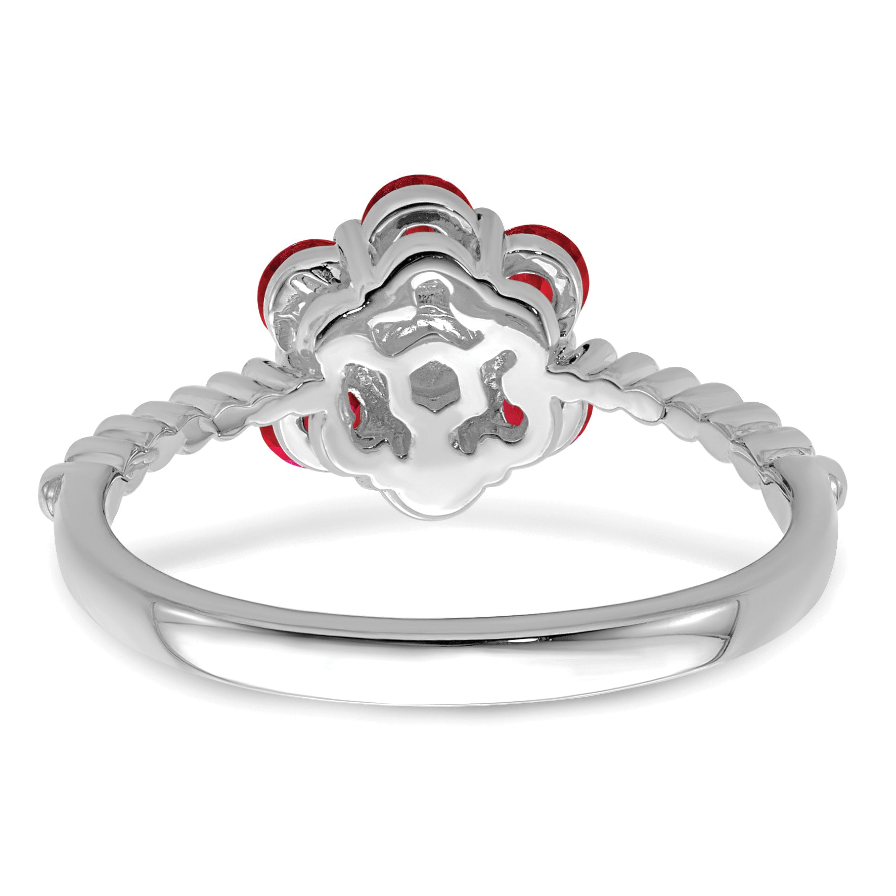 14k White Gold Ruby and Diamond Floral Ring