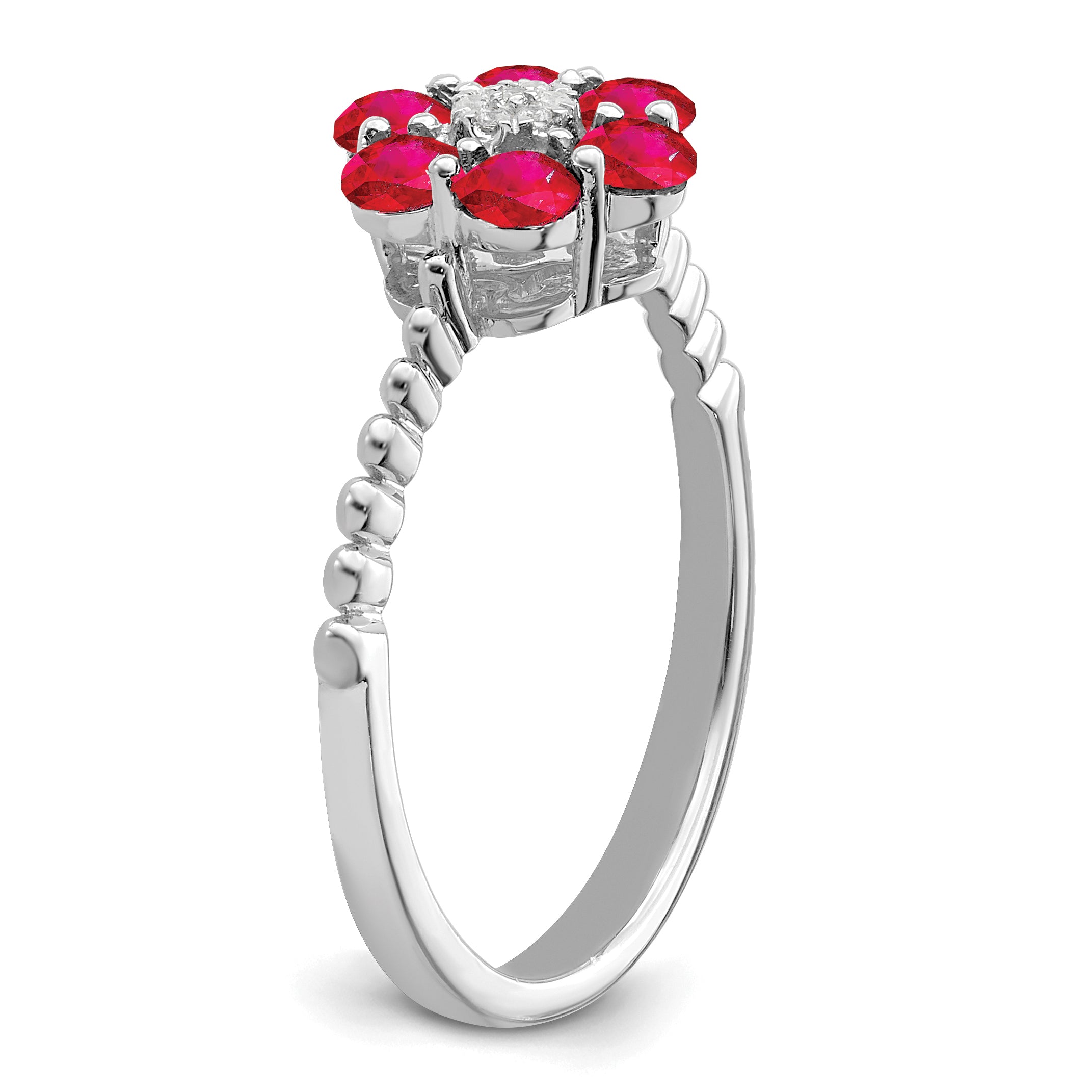 14k White Gold Ruby and Diamond Floral Ring