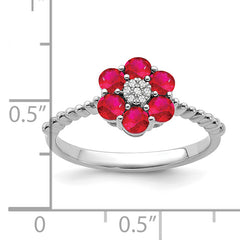 14k White Gold Ruby and Diamond Floral Ring