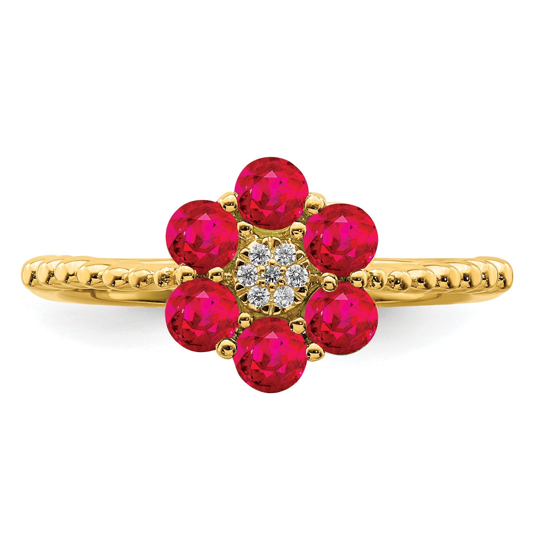 14k Ruby and Diamond Floral Ring