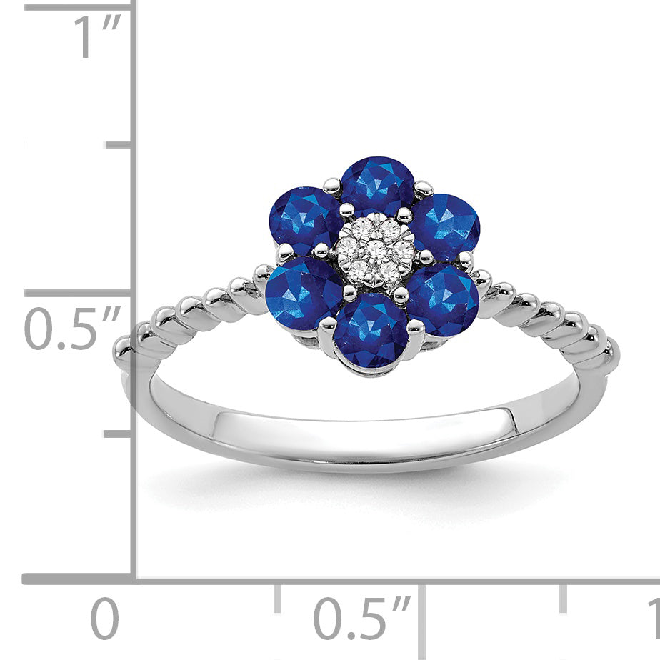 14k White Gold Sapphire and Diamond Floral Ring