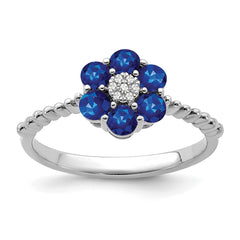 14k White Gold Sapphire and Diamond Floral Ring