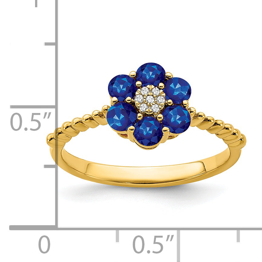 14k Sapphire and Diamond Floral Ring