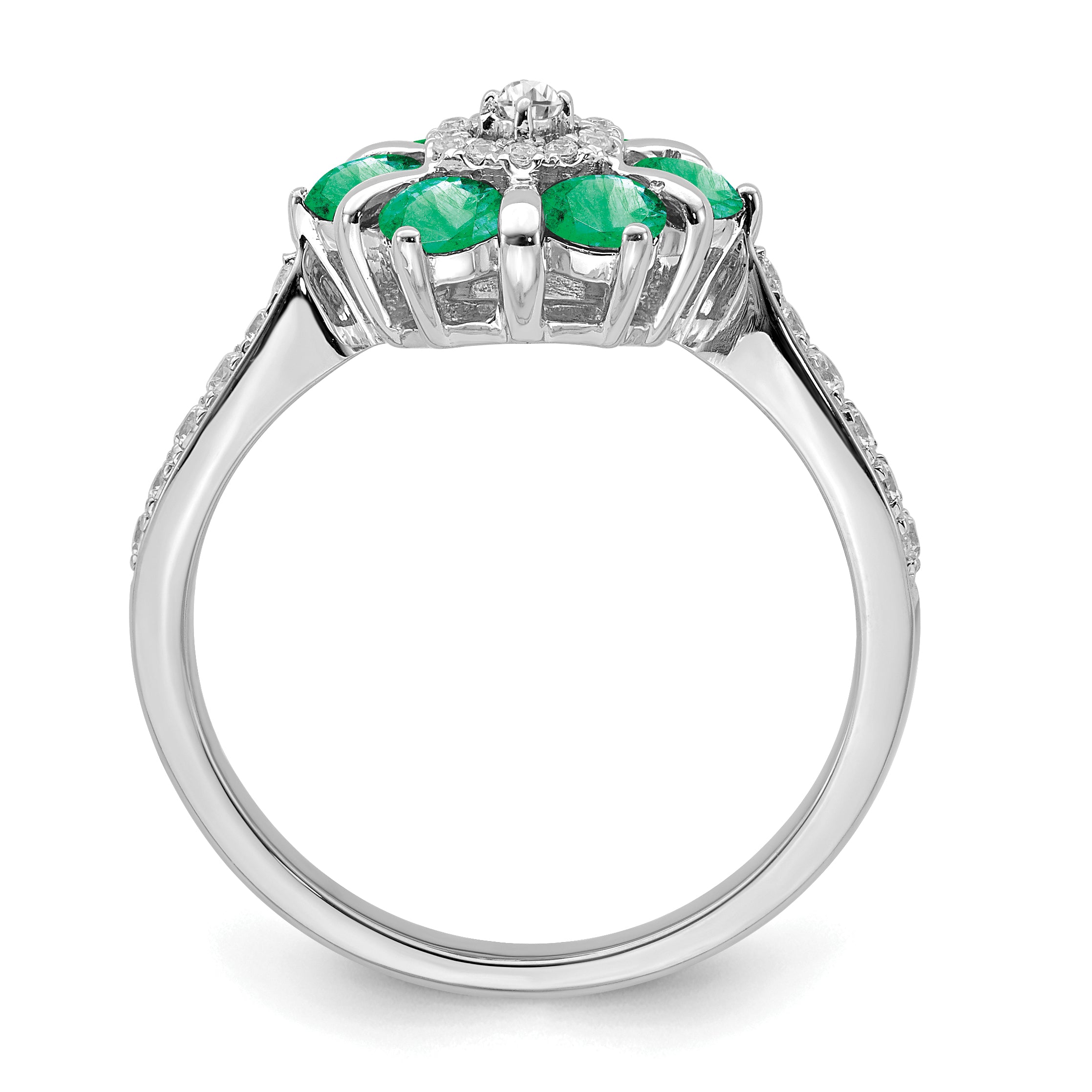 14k White Gold Emerald and Diamond Floral Ring