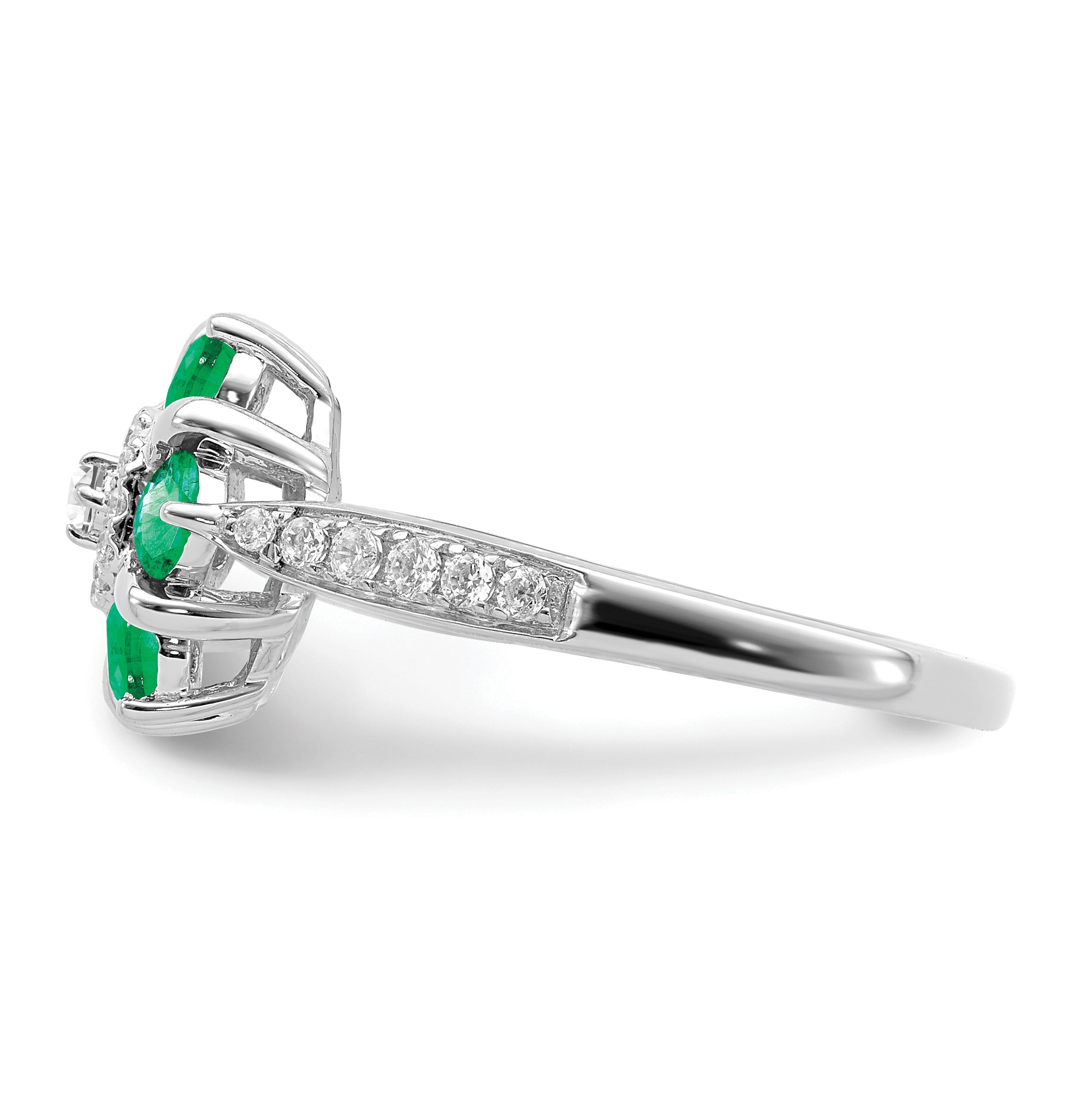 14k White Gold Emerald and Diamond Floral Ring