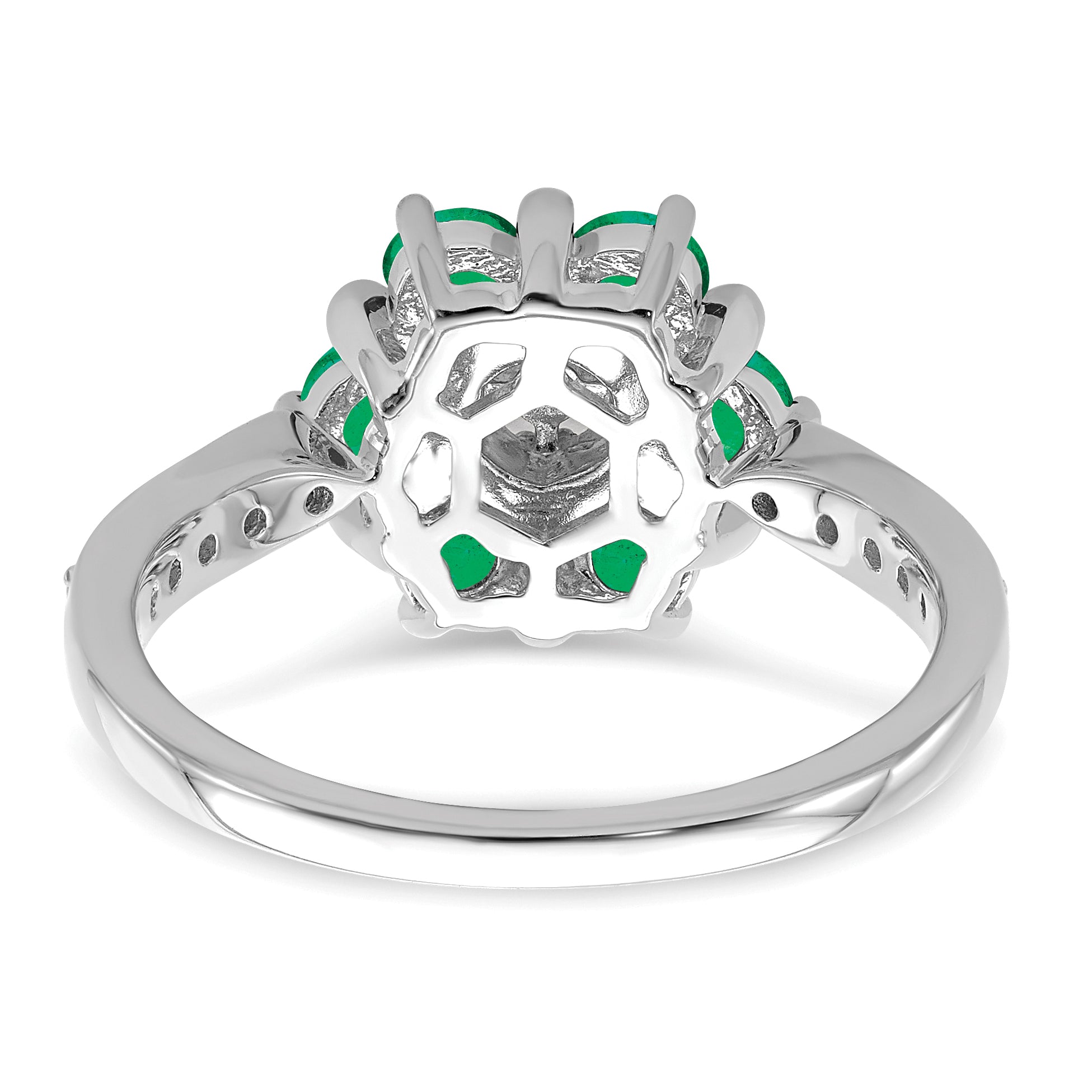 14k White Gold Emerald and Diamond Floral Ring